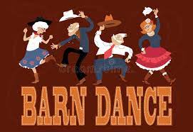 Cartoon figures dancing at a barn dance