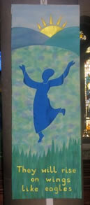 Female figure dancing with arms upraised: 'They will rise on wings like eagles'